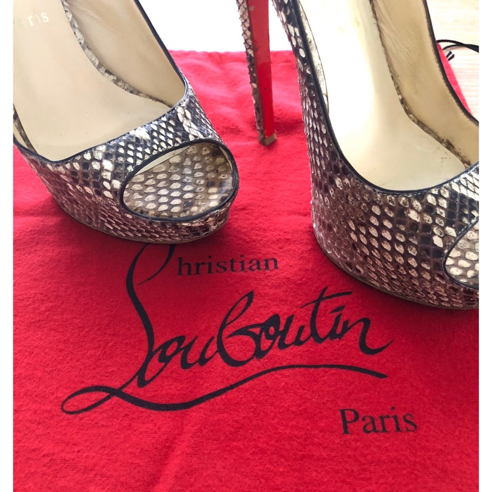 EUC Christian Louboutin Python Sling Back Platform